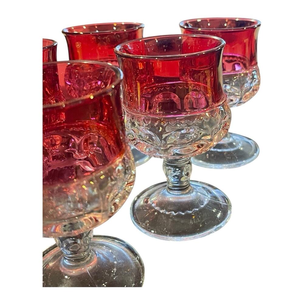 Vintage Indiana Glass Co Kings Crown Ruby Flashed Set Of 6 Cordial 4.5" Glasses - Picture 3 of 6